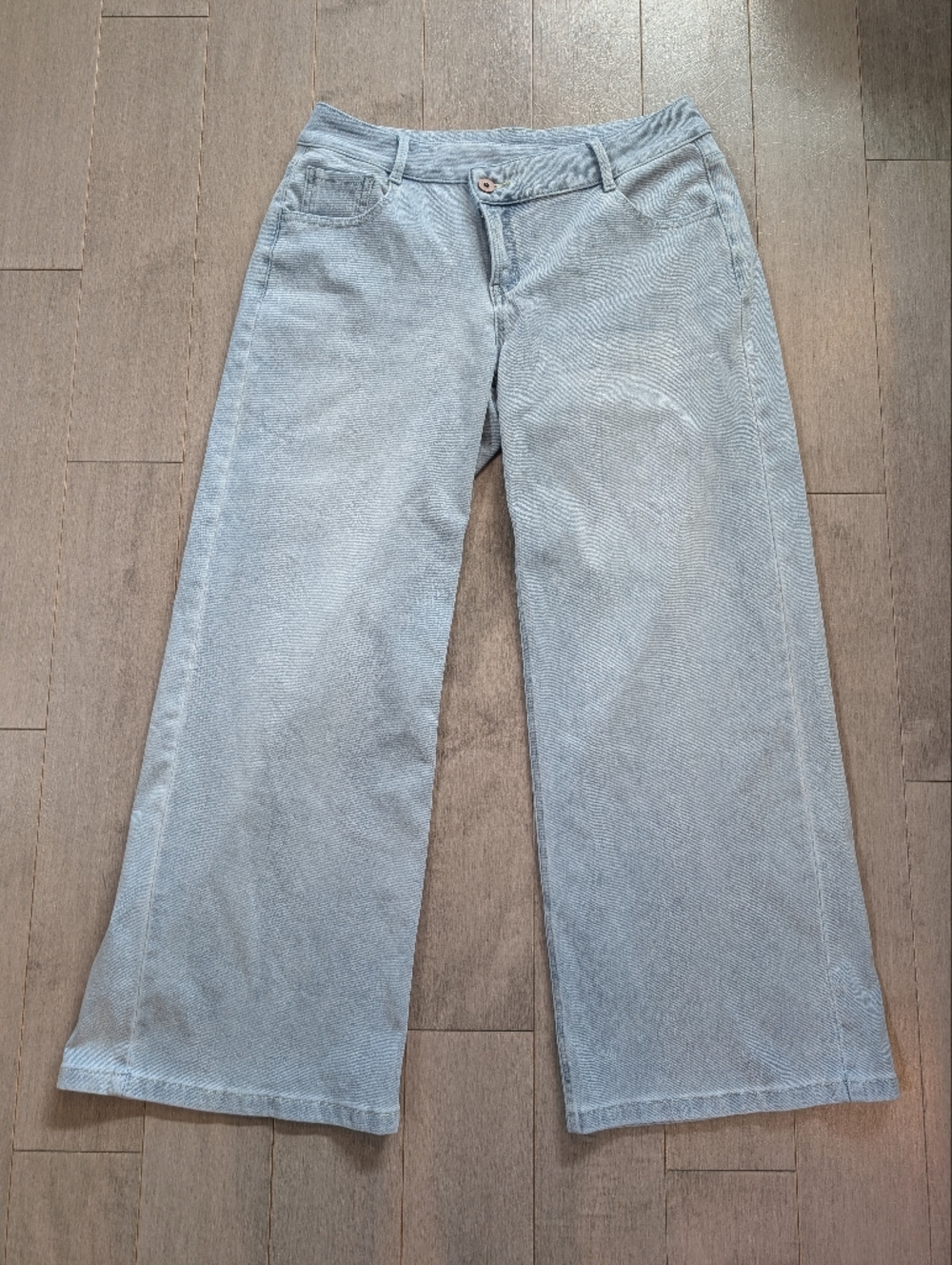 Halara Flex Denim Baggy Wide Leg Pants Asymmetric Low Rise Zipper Medium Petite - Picture 4 of 12